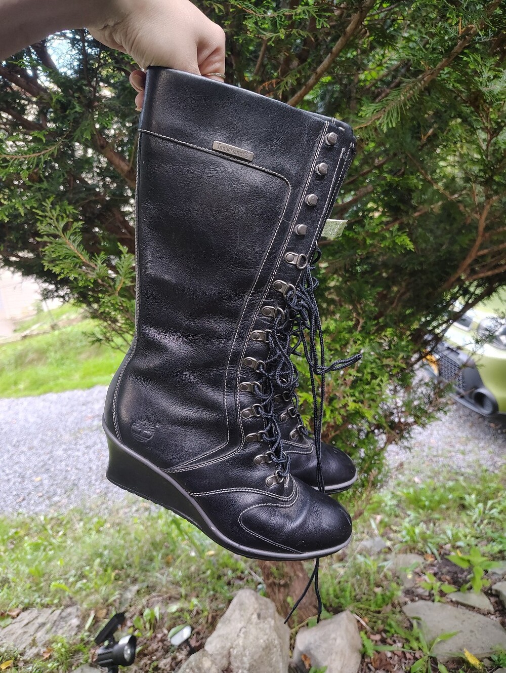 Timberland Women's Black Lace-Up Wedge Knee-High Boots